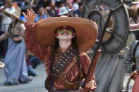 <p>People are seen participate during the traditional Skulls Parade as part of Day of the Dead celebrations at Reforma Avenue on Oct. 28, 2017 in Mexico City, Mexico. (Photo: Carlos Tischler/NurPhoto via Getty Images) </p>