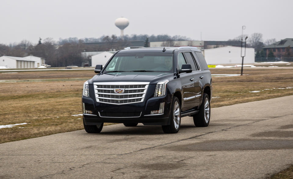 <p><strong>Cadillac Escalade</strong><br><strong>Price as tested:</strong> $87,360<br><strong>Highlights:</strong> Impressive tow capacity with powerful V8 engine.<br><strong>Lowlights:</strong> Rides stiffly, not very roomy or comfortable in second and third rows, confusing infotainment system. Reliability issues with power equipment, transmission and climate system.<br>(Car and Driver) </p>