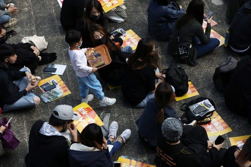 Lunchtime protest at Chater Garden in Hong Kong