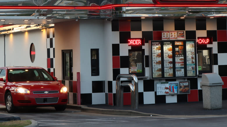 A Checkers restaurant drive-thru ordering area