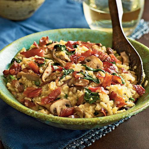 Bacon and Wild Mushroom Risotto With Baby Spinach