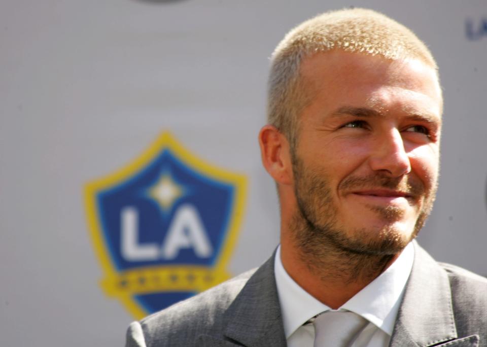 CARSON, CA - JULY 13: David Beckham looks on during his official introduction as a Los Angeles Galaxy player on July 13, 2007 at the Home Depot Center in Carson, California. (Photo by Stephen Dunn/Getty Images)