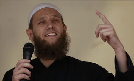 Islamist preacher Sven Lau delivers a speech during a pro-Islam demonstration in Cologne, Germany June 9, 2012. REUTERS/Ina Fassbender