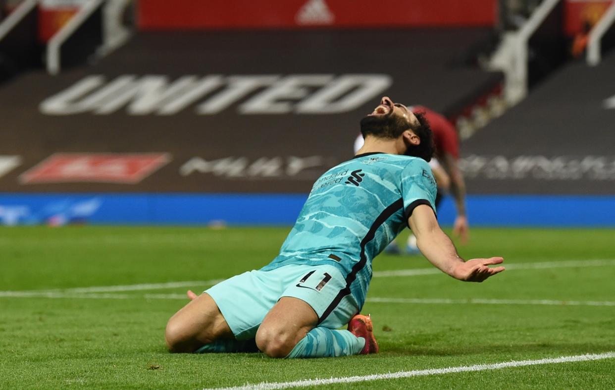 Mohamed Salah celebrates scoring against Manchester United (Getty)