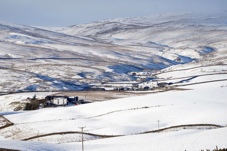 Cottages surrounded by snow in Teesdale in northern England. (PA Images via Getty Images)