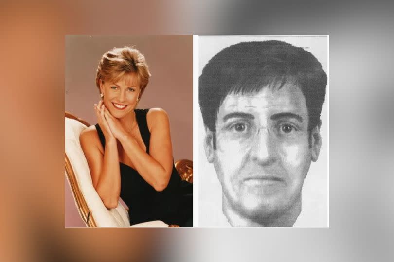 From left: Jill Dando, and an e-fit issued by Scotland Yard for a wanted man in 1999 following her killing