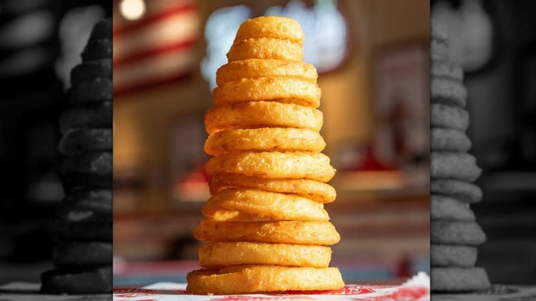 tall stack of onion rings