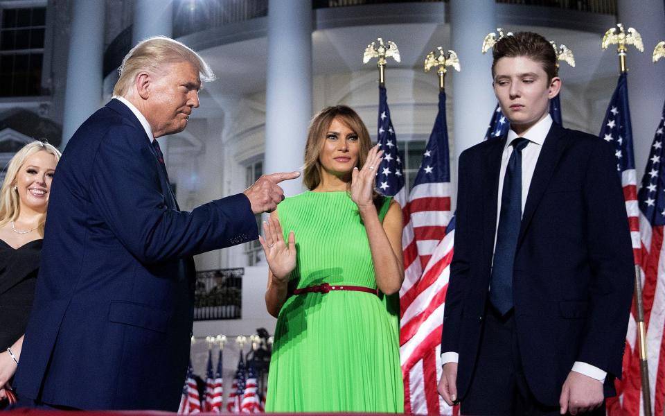 Barron with his parents in 2020, following his father's acceptance speech for the Republican presidential nomination at the White House