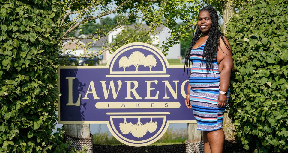 Kindra Lesure, a 33-year-old mom of 3, who has been trying to buy a home for 2 years, is shown in the Lawrence Lakes neighborhood where she put in an offer on a home, Wednesday, Aug. 23, 2023, in Indianapolis.