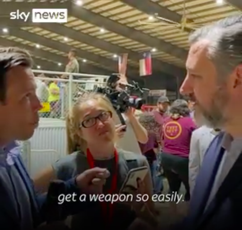 Sen Ted Cruz was confronted with questions about gun control reform by a Sky News journalist following the Texas school shooting in Uvalde that left 21 people dead. (Sky News/video screengrab)