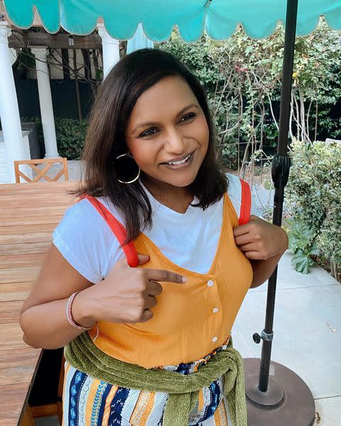 <p><a href="https://ew.com/tag/mindy-kaling/" rel="nofollow noopener" target="_blank" data-ylk="slk:Mindy Kaling;elm:context_link;itc:0;sec:content-canvas" class="link ">Mindy Kaling</a> posted a cute pic of herself dressed as Devi Vishwakumar from <em>Never Have I Ever, </em>the Netflix show she co-created that is loosely based on her own childhood. "What's a'poppin?! Do you like my Halloween costume?" she wrote on Instagram.</p>
