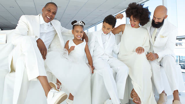 It's safe to say Beyonce and Jay Z's adorable three-year-old daughter Blue Ivy had quite the good time at her grandmother Tina Knowles' wedding last week to actor Richard Lawson. Beyonce shared a few super-cute pictures of Blue Ivy celebrating the happy occasion on her website, in which her daughter sports a poofy white tulle dress, a tiara and wore her hair in adorable buns. Check her out all smiles with her dad Jay Z, her cousin Daniel Julez, her aunt Solange and her uncle Alan Ferguson. Beyonce PHOTOS: Blue Ivy's Most Adorable Moments Blue also hit the dance floor during the night, keeping close to Jay. Have you ever seen the "Holy Grail" rapper look this happy?! Beyonce But perhaps the fiercest dance of the night belonged to Blue and Solange, who judging by this pic, had all of their fellow wedding guests in a spell. Beyonce Tina and Richard -- who’ve known each other for 33 years before their relationship turned romantic a year and a half ago, following her 2011 divorce from Matthew Knowles -- wed aboard a yacht in Newport Beach, Calif., on April 12. According to the bride herself, it was Blue Ivy who convinced them to tie the knot! "[In September] we went on a boat with Beyoncé and Jay Z for her birthday, and when we came out one night dressed to go to dinner, Blue said, 'Oh, ya'll look beautiful. When are ya'll getting married?'" Tina recently told <em>People</em>. "Richard said, 'Oh, Blue, soon. Do you approve?' And she said yes. That's the first time we talked seriously about getting married." Beyonce Beyonce VIDEO: Tina Knowles Spills Solange Wedding Details Check out the video below to see Beyonce, Solange and Kelly Rowland's amazing all-white outfits at Tina's wedding.