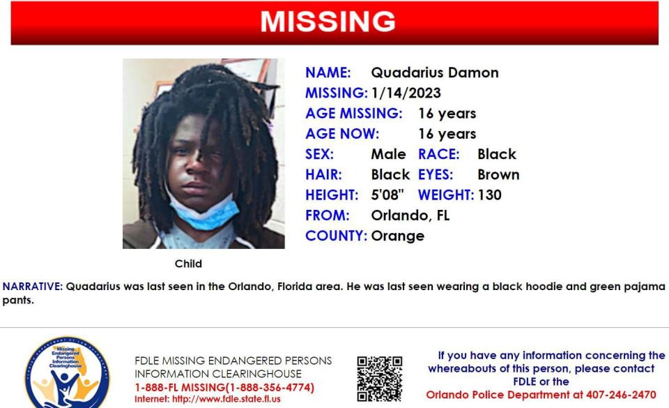Quadarius Damon was last seen on Jan. 14, 2023 in the Orlando area.