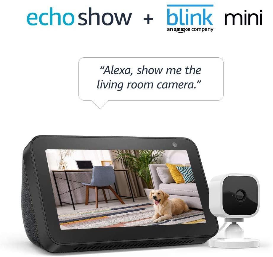  Echo Show 5 Charcoal with Blink Mini Indoor Smart Security Camera, 1080 HD with Motion Detection