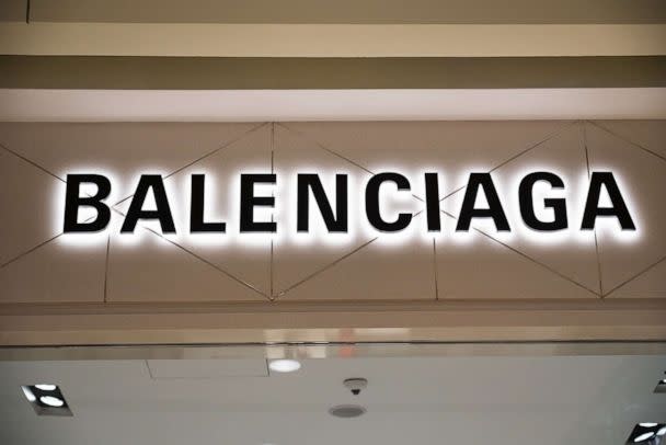 PHOTO: French luxury fashion house brand Balenciaga logo seen in Shenzhen, China. (Alex Tai/SOPA Images/LightRocket via Getty Images)