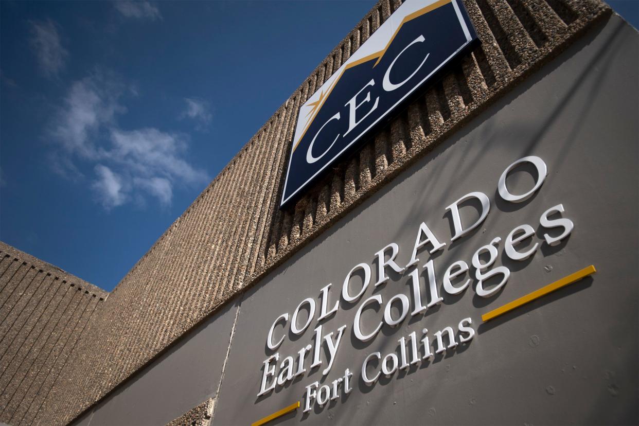 Colorado Early Colleges Fort Collins High School is pictured in Fort Collins on March 11, 2021.