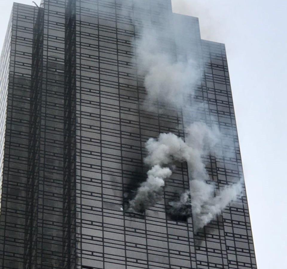 Smoke rises from the 50th floor of Trump Tower in New York on April 7, 2018.&nbsp; (Photo: Anadolu Agency via Getty Images)