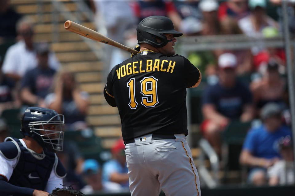 Daniel Vogelbach of the Pittsburgh Pirates bats during a spring training game this season.