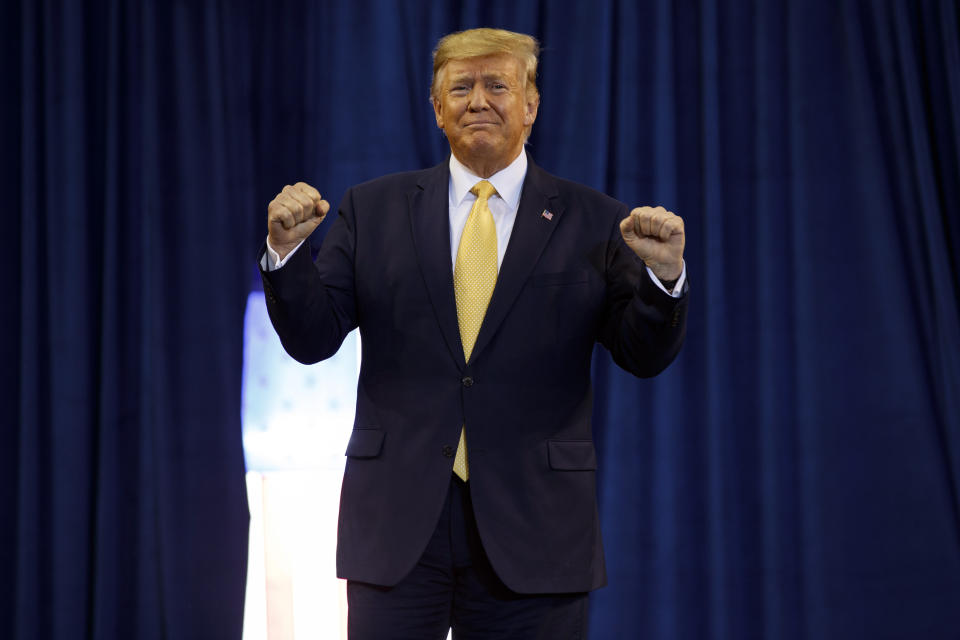 President Donald Trump speaks during a campaign rally at the Lake Charles Civic Center, Friday, Oct. 11, 2019, in Lake Charles, La. (AP Photo/Evan Vucci)