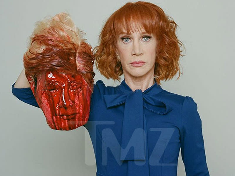 Here is the offending photo of Kathy Griffin holding Trump's 