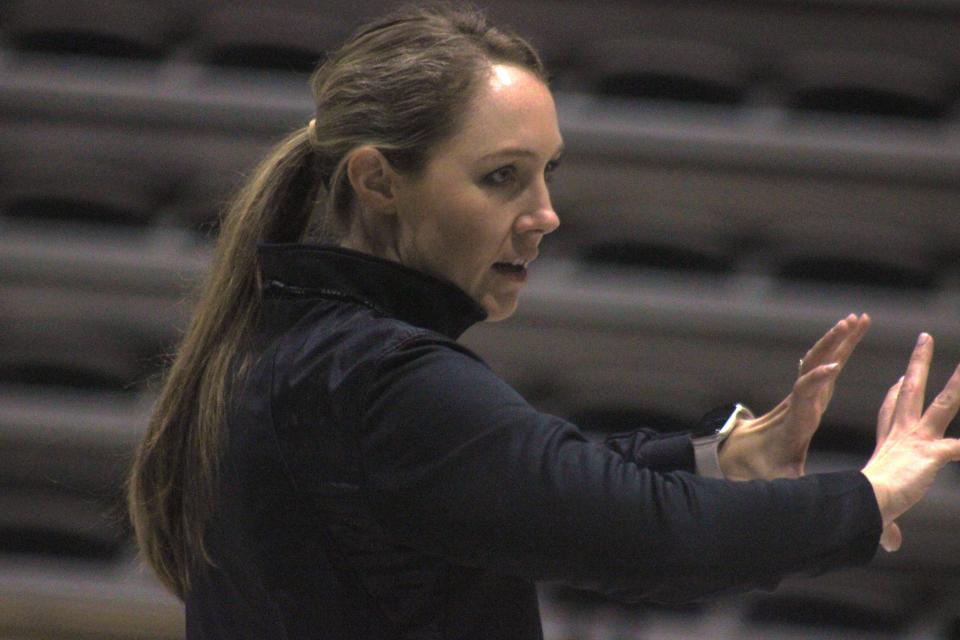 Ponte Vedra head coach Jessica Spencer-Gardner indicates instructions to her team during Monday's practice at UNF.