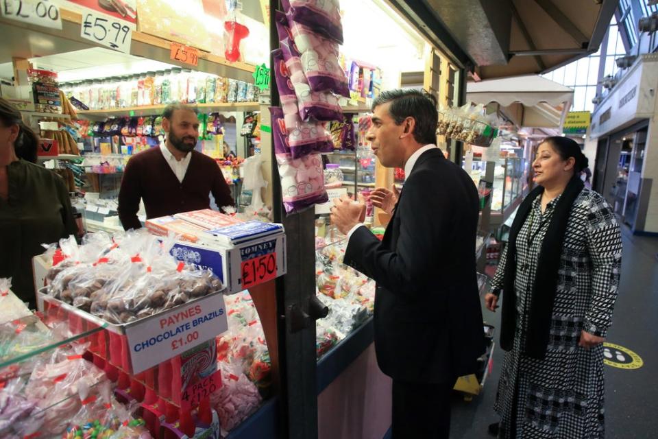 Chancellor Rishi Sunak at a sweet shop during a visit to Bury market (Lindsey Parnaby/PA) (PA Wire)