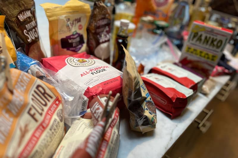 Food on kitchen countertop during organization project.