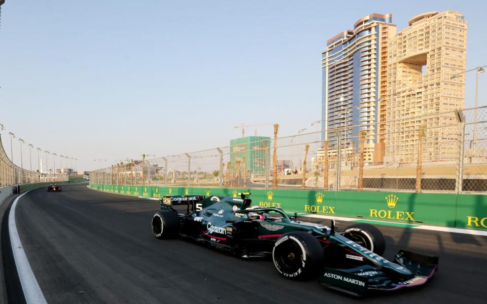 Formula One F1- Saudi Arabian Grand Prix - Jeddah Corniche Circuit, Jeddah, Saudi Arabia - December 3, 2021 Aston Martin's Sebastian Vettel during practice - REUTERS