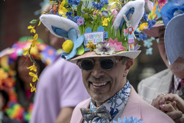Participants wearing costumes and hats attend the annual Easter Parade and Bonnet Festival on April 21, 2019 in New York. (Photo: Gordon Donovan/Yahoo News)