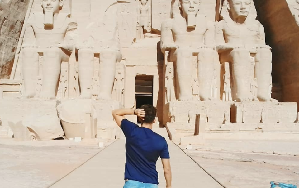 Chris travelled for four months last year. This is him in Egypt. Source: Supplied