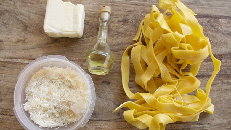 Butter, parmesan cheese, noodles