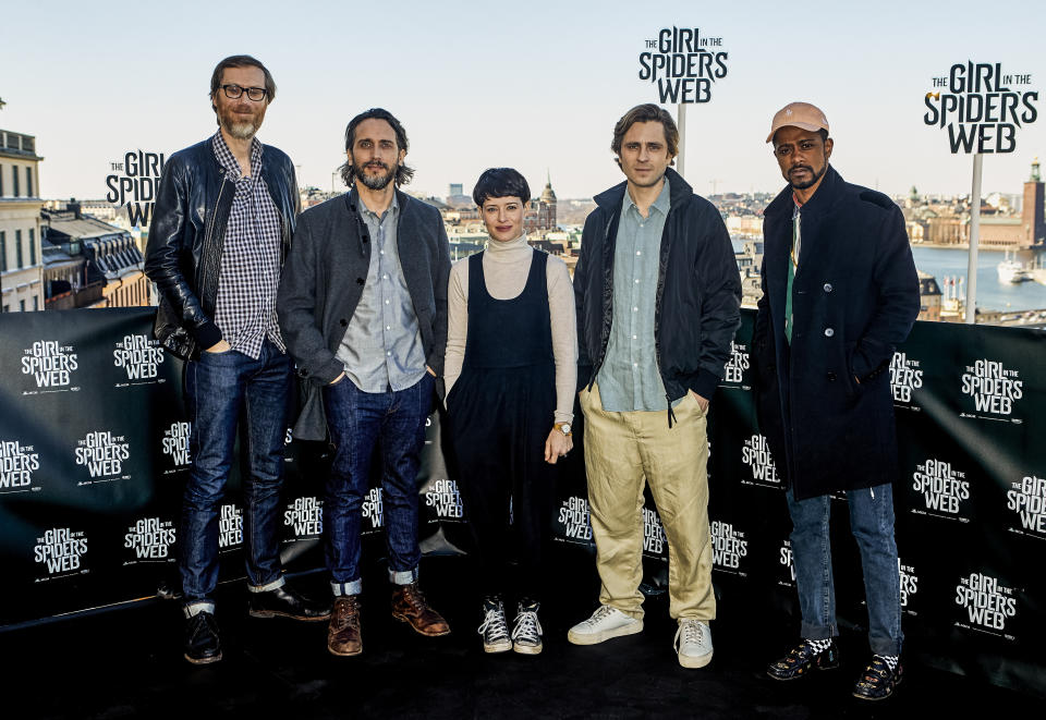 Director Fede Alvarez with Claire Foy, Sverrir Gudnason, Lakeith Stanfield, and Stephen Merchant