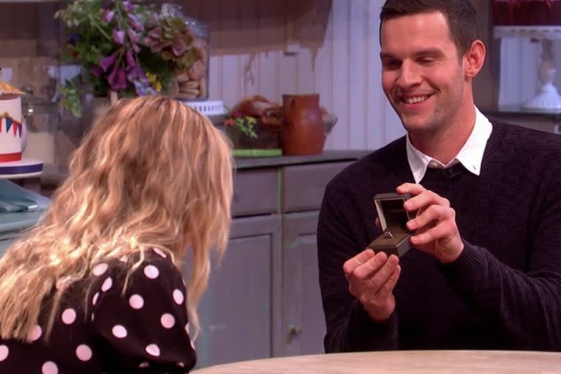 <p>Dave Friday proposes to his girlfriend on Great British Bake Off spin off An Extra Slice</p> (Channel 4/The Great British Bake Of: An Extra slice)