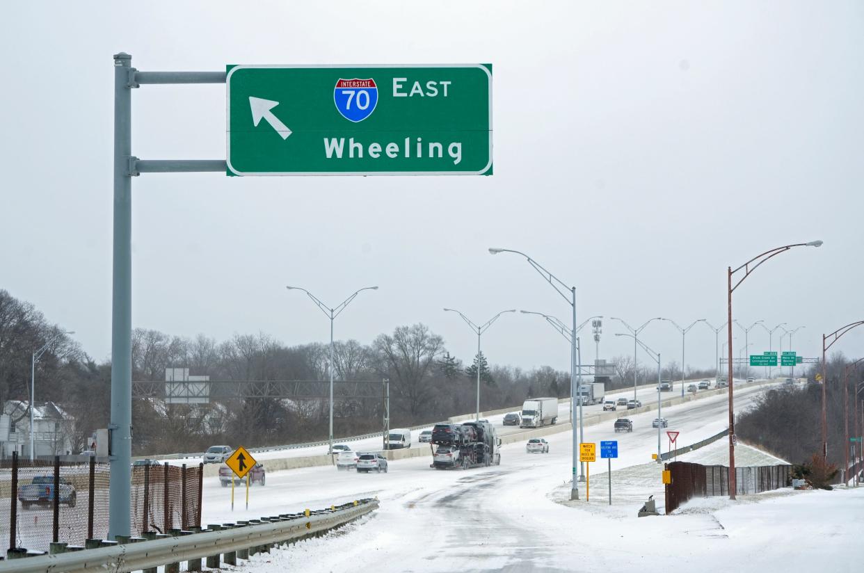 A view of Interstate 70 at the eastbound Kelton Avenue on-ramp in Columbus on Dec. 23, 2022, during the first real storm of last winter. Winter Storm Elliott brought  several inches of snow, gusting winds and freezing temperatures. So far this winter we have had no significant snowfall. But there have been gusting winds, and high temperatures next week are not expected to rise above freezing (32 degrees Fahrenheit).