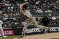 Baltimore Orioles starting pitcher Jordan Lyles throws during the first inning of a baseball game against the New York Yankees, Monday May 23, 2022, in New York. (AP Photo/Bebeto Matthews)