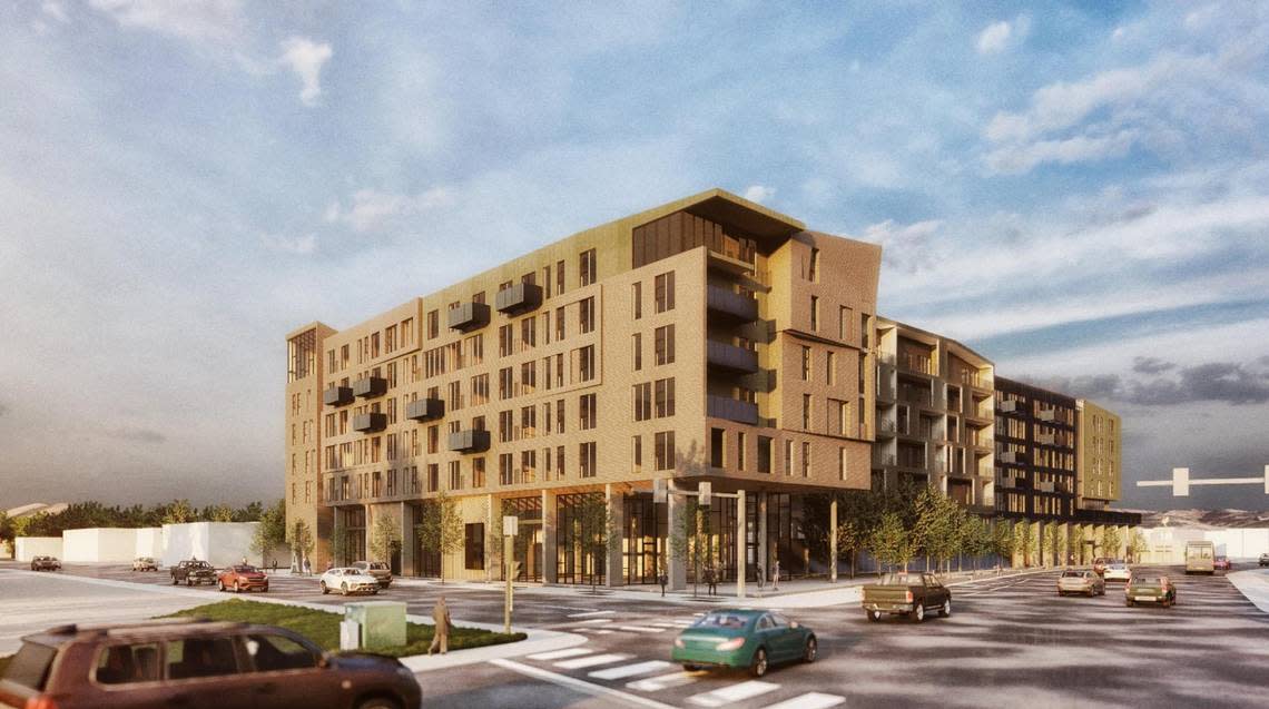 This rendering shows a view of the northeast corner of West Fairview Avenue and North 27th Street. The proposed seven-story building would be called Local Boise Fairview.