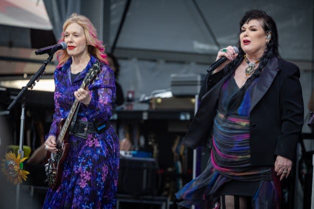 Nancy Wilson and Ann Wilson of Heart perform at the New Orleans Jazz & Heritage Festival 2024.  - Credit: Douglas Mason/WireImage