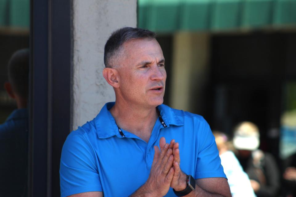 Ken Wood, board chair for the Pueblo Rescue Mission, speaks to attendees during an open house ceremony of the shelter's new facility on Saturday, May 4, 2024.