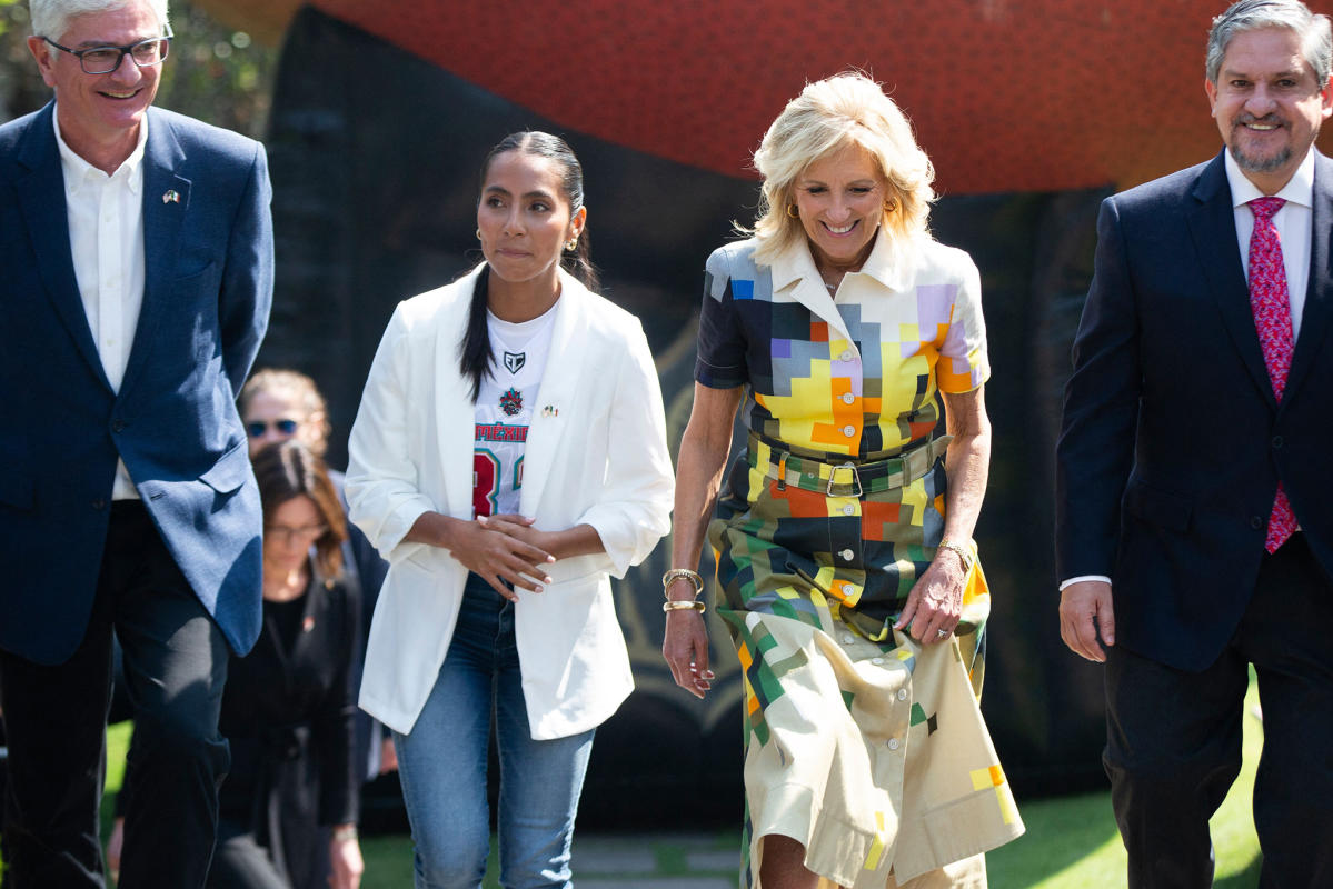 First Lady Jill Biden Talks Womens Empowerment In An Akris Dress