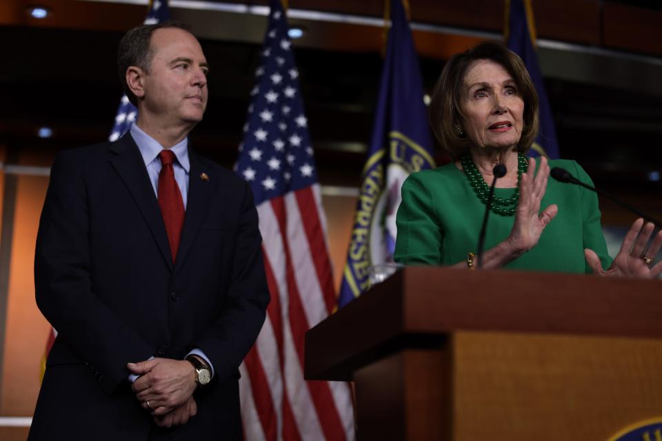 House Speaker Nancy Pelosi and House Intelligence Committee Chairman Adam Schiff at the Capitol in Washington, D.C., on Oct. 15, 2019.