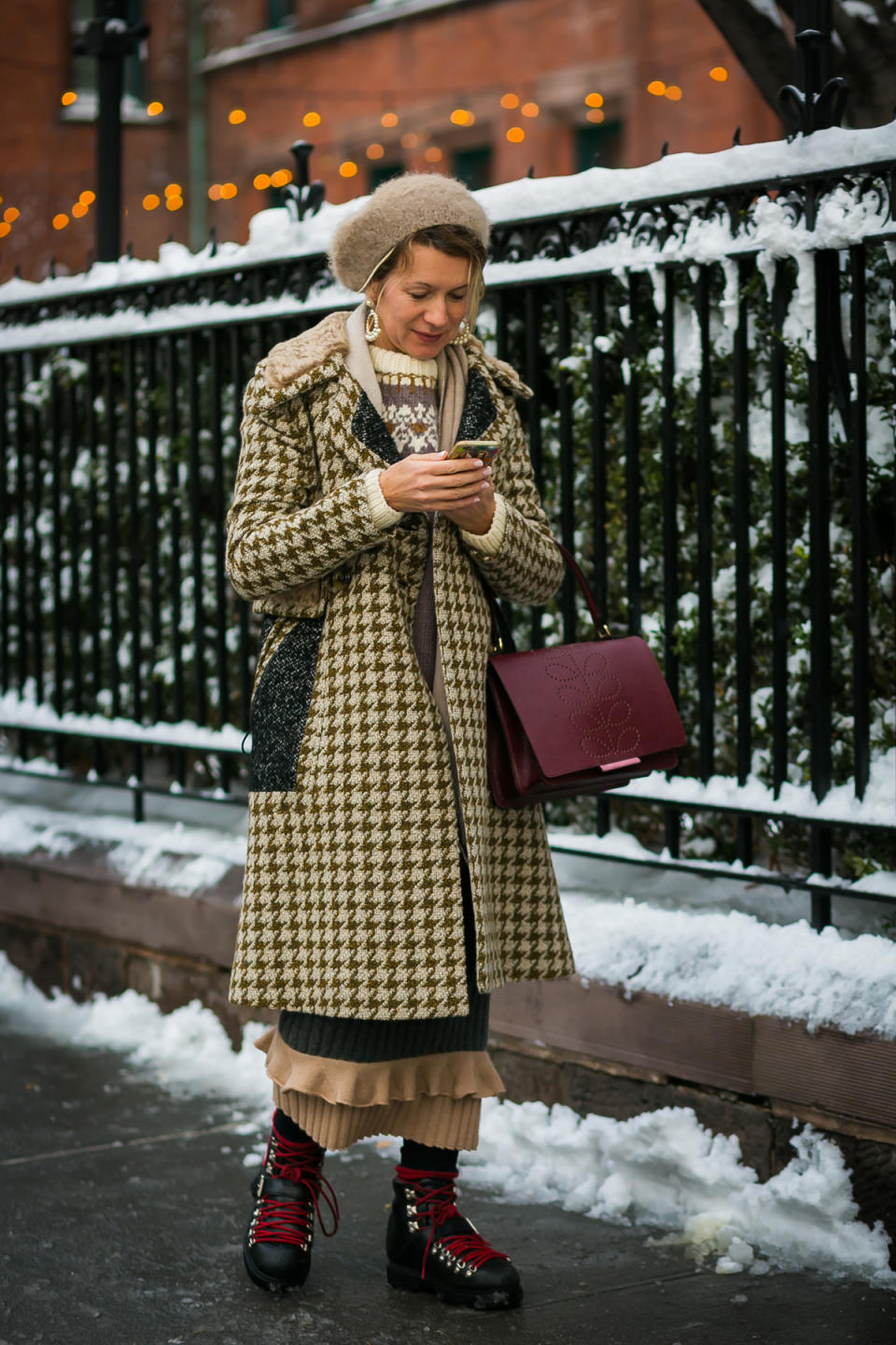 Natalie Joos spotted in perfect layers at New York Fashion Week.