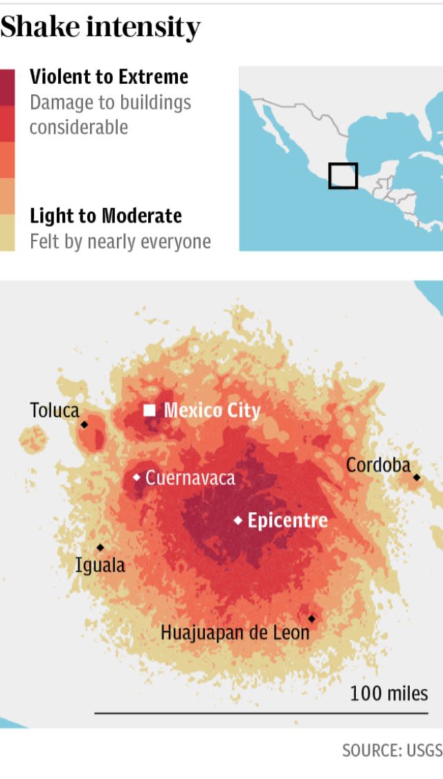 Mexico earthquake: Shake intensity