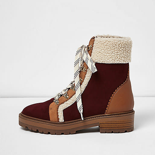 Brown Fleece Trim Ankle Boots