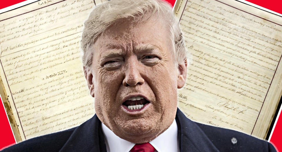 Donald Trump, 14th Amendment (Photo illustration: Yahoo News; photos: Andrew Harnik/AP, NARA)