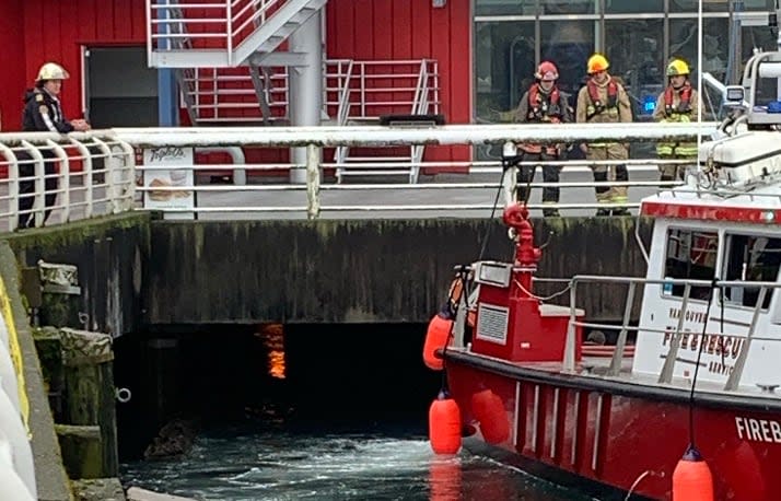 Vancouver Fire Rescue Service needed a smaller boat to put out a fire burning under Science World. (submitted by John Coupar - image credit)