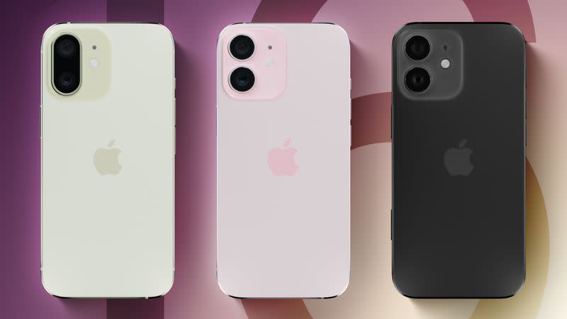 A render of three iPhone 16 prototypes