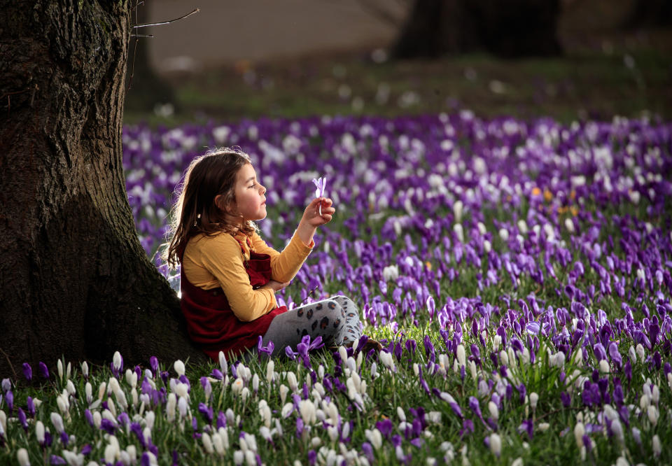 <p>A woman sunbathes in Old Portsmouth, Hampshire, on the first day of meteorological spring. Picture date: Monday March 1, 2021. (Photo by Steve Parsons/PA Images via Getty Images)</p>
