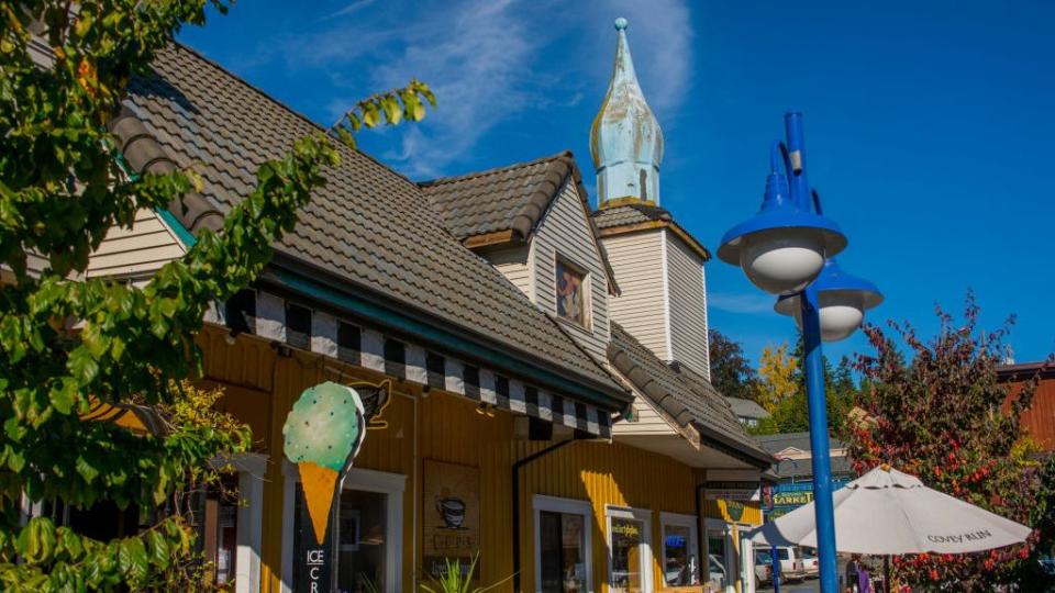 street scene in historic poulsbo in washington state, usa