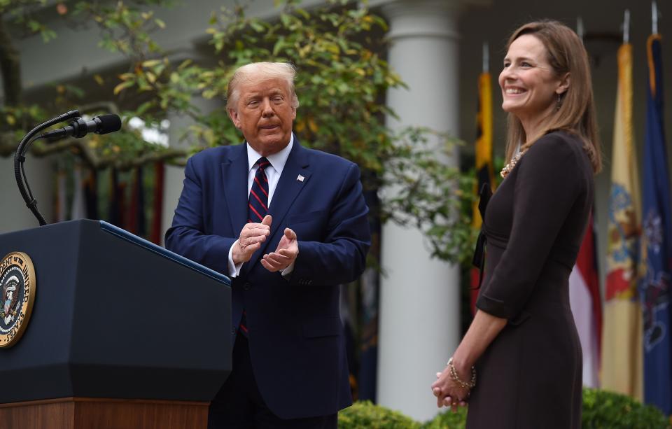 President Donald Trump announces Judge Amy Coney Barrett as his U.S. Supreme Court nominee on Sept. 18 in Washington.