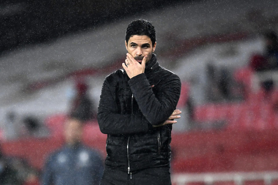 Mikel Arteta is overseeing the latest period of Arsenal's free fall the last few years. (Andy Rain/Pool via AP)